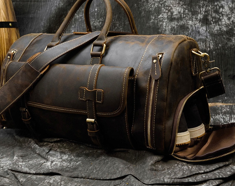 Men's Travel Bag - Retro Crazy Horse Leather