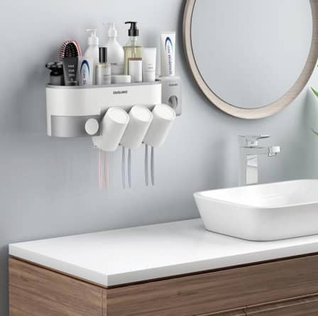 Toothbrush Rack Wall-Mounted Storage with Magnetic Cups_0