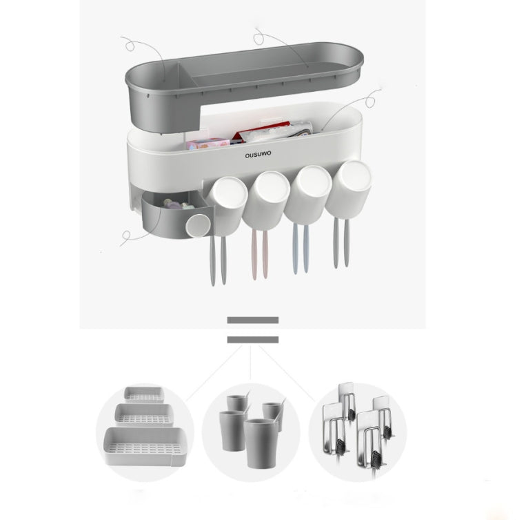 Toothbrush Rack Wall-Mounted Storage with Magnetic Cups_5