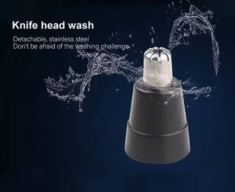close-up of 360 degree rotating blade system of ear hair trimmer