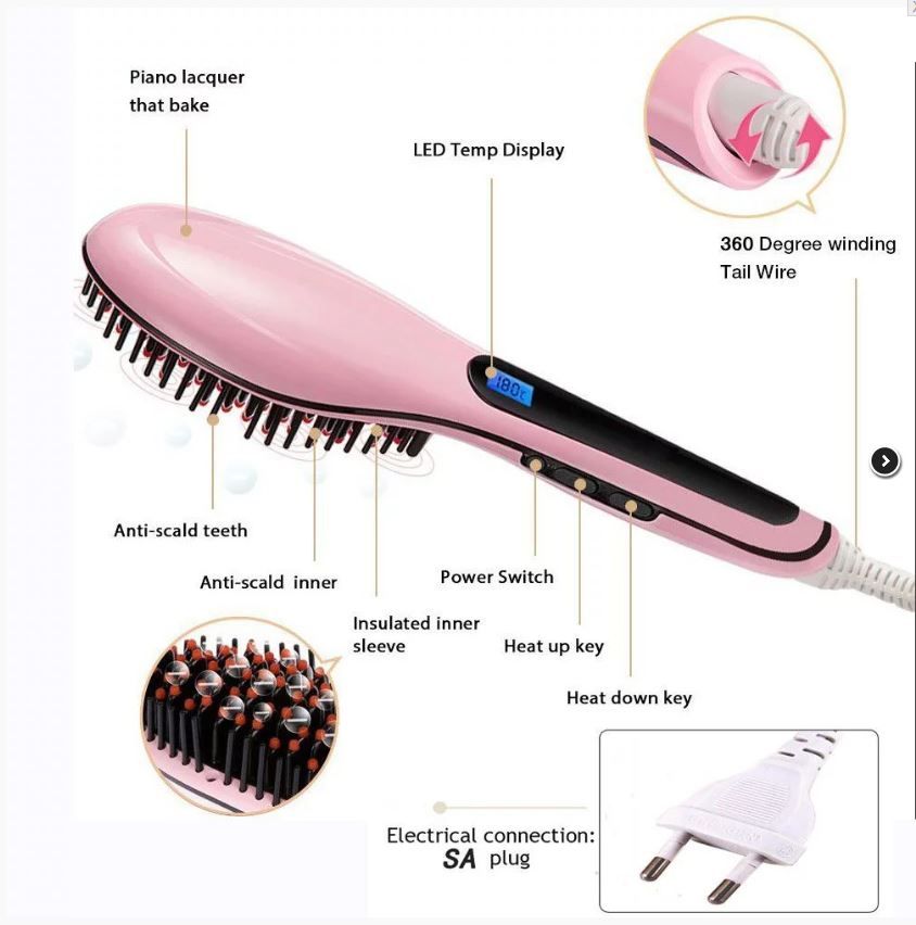Fast Anti-Scald Electric Hair Straightening Brush With LCD Temperature