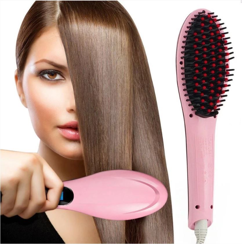 Fast Anti-Scald Electric Hair Straightening Brush With LCD Temperature